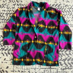 Size Small Aztec Southwestern Print Sherpa Fleece Cardigan